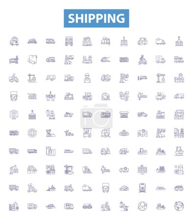 Illustration for Shipping line icons, signs set. Collection of Dispatch, Delivery, Logistics, Freight, Transit, Sent, Vessel, Cargo, Consign outline vector illustrations. - Royalty Free Image