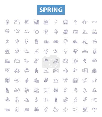 Illustration for Spring line icons, signs set. Collection of Bloom, Vernal, Renewal, Thaw, Sun, Buds, Warmth, April, May outline vector illustrations. - Royalty Free Image