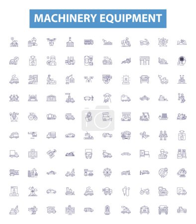 Illustration for Machinery equipment line icons, signs set. Collection of Machinery, Equipment, Tools, Gears, Motors, Parts, Drives, Controls, Systems outline vector illustrations. - Royalty Free Image
