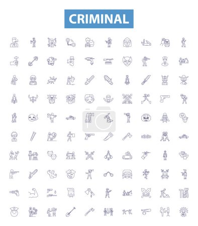 Illustration for Criminal line icons, signs set. Collection of Lawbreaker, felon, delinquent, offender, convict, culprit, rogue, criminal, malfeasant outline vector illustrations. - Royalty Free Image
