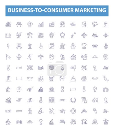 Illustration for Business-to-consumer marketing line icons, signs set. Collection of BC, Ecommerce, Retail, Selling, Promotion, Advertising, Branding, Targeting, Personalization outline vector illustrations. - Royalty Free Image