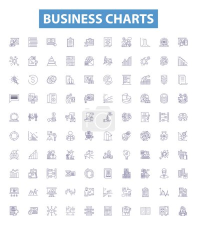 Illustration for Business charts line icons, signs set. Collection of Charts, Business, Graphs, Statistics, Trends, Visuals, Histograms, Tables, Diagrams outline vector illustrations. - Royalty Free Image