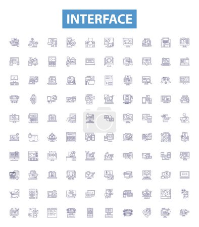 Illustration for Interface line icons, signs set. Collection of Interface, Graphical, User, GUI, Toolkit, Software, Network, Protocol, HTML outline vector illustrations. - Royalty Free Image