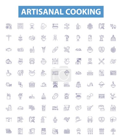 Illustration for Artisanal cooking line icons, signs set. Collection of Handcrafted, Craft, Gourmet, Homemade, Rustic, Traditional, Artistic, Country, Natural outline vector illustrations. - Royalty Free Image