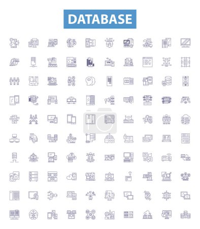Illustration for Database line icons, signs set. Collection of Database, Store, Records, Storage, Information, Data, Access, SQL, Structure outline vector illustrations. - Royalty Free Image