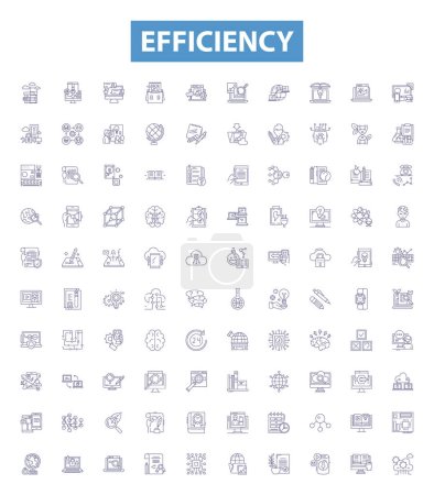 Illustration for Efficiency line icons, signs set. Collection of Proficiency, Productivity, Expediency, Competence, Nimbleness, Capacity, Economy, Quickness, Rapidity outline vector illustrations. - Royalty Free Image
