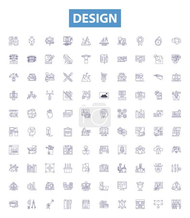 Design line icons, signs set. Collection of Design, creativity, aesthetic, concept, art, visuals, drafting, develop, scheme outline vector illustrations.