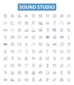 Sound studio line icons, signs set. Collection of Recording, Mixing, Music, Soundstage, Microphone, Producer, Audio, Broadcast, Mastering outline vector illustrations. Poster #645278282