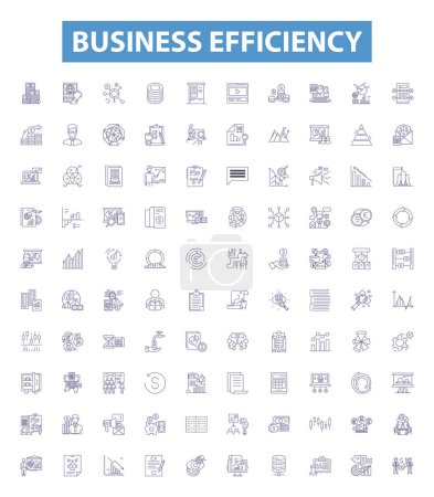 Ilustración de Iconos de línea de eficiencia empresarial, letreros establecidos. Colección de rentabilidad, productividad, automatización, racionalización, optimización, procesos, integración, análisis, vector de contorno de rentabilidad - Imagen libre de derechos