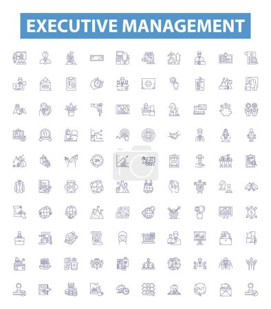 Executive management line icons, signs set. Collection of Leadership, Directors, Decisionmaking, Executives, Planning, Strategy, Organizing, Delegating, Supervising outline vector illustrations.
