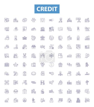 Illustration for Credit line icons, signs set. Collection of Credit, Loan, Money, Card, Bank, Finance, Rate, Borrow, Debt outline vector illustrations. - Royalty Free Image