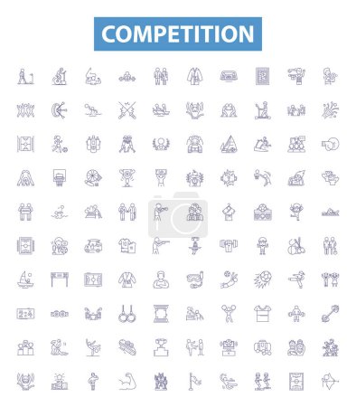 Illustration for Competition line icons, signs set. Collection of Contest, Race, Duel, Clash, Struggle, Vying, Pit, Trial, Contestant outline vector illustrations. - Royalty Free Image