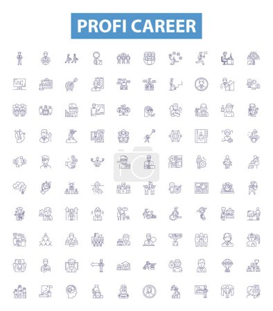 Illustration for Profi career line icons, signs set. Collection of Professional, Career, Advancement, Success, Growth, Promotion, Job, Development, Skills outline vector illustrations. - Royalty Free Image