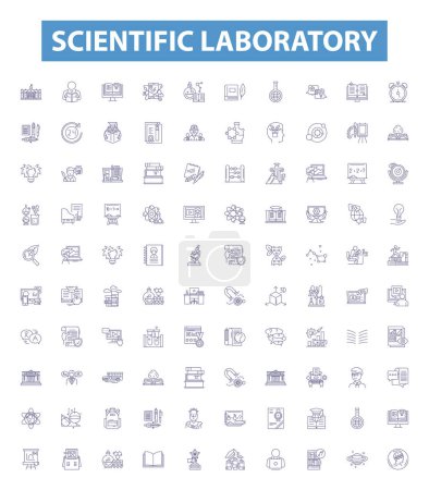Illustration for Scientific laboratory line icons, signs set. Collection of Scientific, Laboratory, Testing, Research, Instruments, Experiments, Chemicals, Analysis, Samples outline vector illustrations. - Royalty Free Image