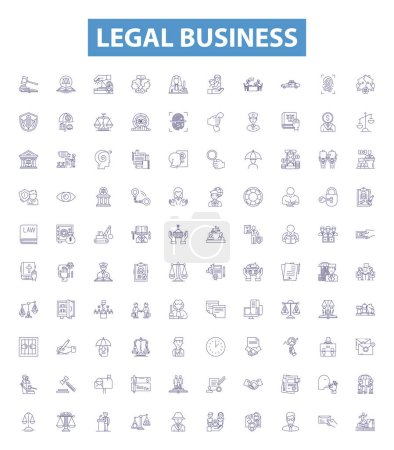 Illustration for Legal business line icons, signs set. Collection of Law, Business, Legal, Regulation, Contract, Court, Agreement, Litigation, Practice outline vector illustrations. - Royalty Free Image