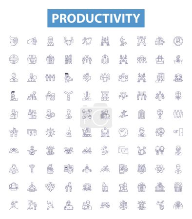 Illustration for Productivity line icons, signs set. Collection of Efficiency, Performance, Quality, Output, Profitability, Optimize, Accelerate, Streamline, Productive outline vector illustrations. - Royalty Free Image