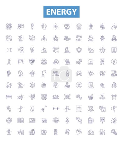 Illustration for Energy line icons, signs set. Collection of Power, vigor, vitality, drive, juice, fuel, elan, dynamism, vim outline vector illustrations. - Royalty Free Image