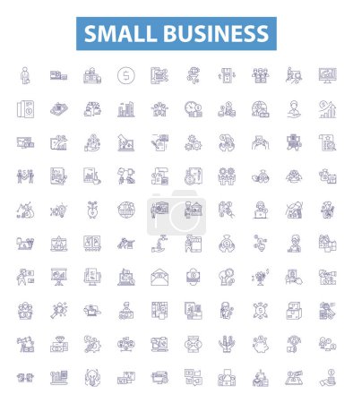 Illustration for Small business line icons, signs set. Collection of Entrepreneurs, Startups, Micro, Midsize, Solo, Mom and Pop, Freelance, Home based, Local outline vector illustrations. - Royalty Free Image