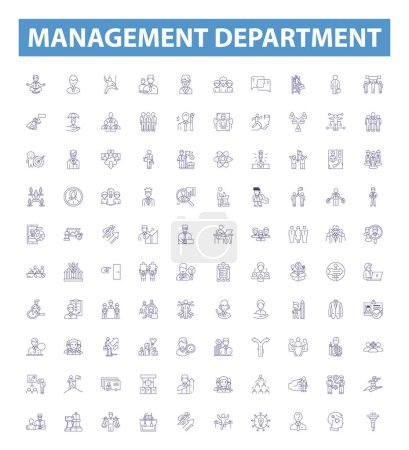Illustration for Management department line icons, signs set. Collection of , Manage, Department, Staff, Team, Lead, Execute, Negotiate, Plan outline vector illustrations. - Royalty Free Image
