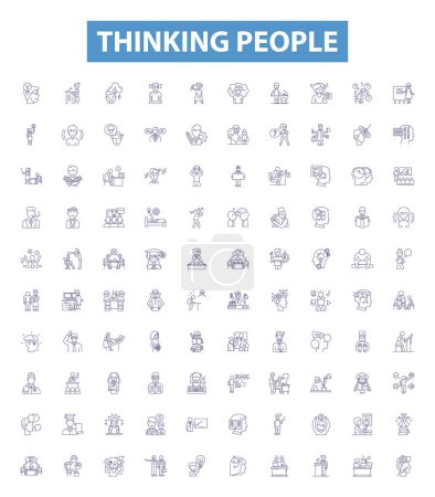 Illustration for Thinking people line icons, signs set. Collection of Thinkers, Intellects, Contemplative, Contemplators, Intellectuals, Cerebral, Analytical, Rational, Logical outline vector illustrations. - Royalty Free Image