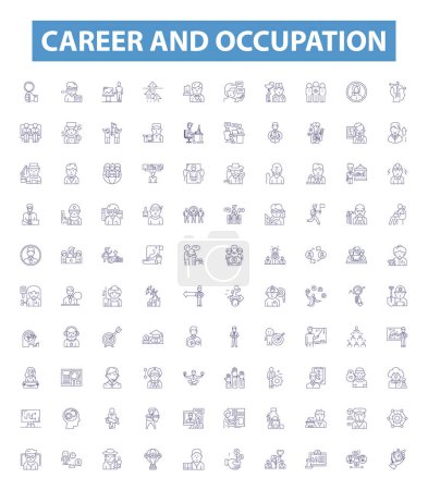 Illustration for Career and occupation line icons, signs set. Collection of Job, Vocation, Occupation, Profession, Livelihood, Employment, Trade, Calling, Career outline vector illustrations. - Royalty Free Image