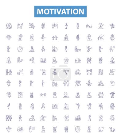 Illustration for Motivation line icons, signs set. Collection of Inspire, Energize, Urge, Incite, Drive, Encourage, Stimulate, Spur, Propel outline vector illustrations. - Royalty Free Image