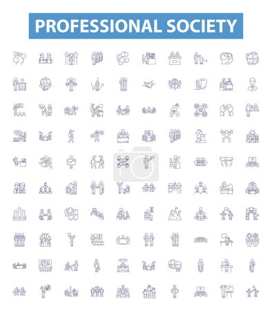 Illustration for Professional society line icons, signs set. Collection of Society, Professional, Network, Association, Community, Membership, Organization, Group, Industry outline vector illustrations. - Royalty Free Image
