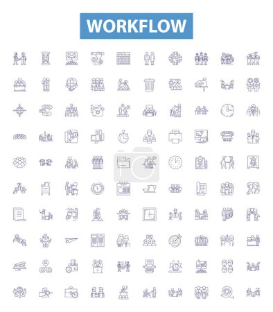 Illustration for Workflow line icons, signs set. Collection of Process, Automation, Operations, Streamline, Management, Organize, Tasks, System, Coordinate outline vector illustrations. - Royalty Free Image
