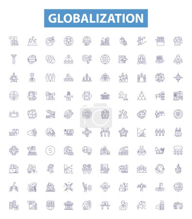 Illustration for Globalization line icons, signs set. Collection of Internationalization, Integration, Liberalization, Convergence, Multinationals, Free Trade, Interdependence, Mobility, Expansion outline vector - Royalty Free Image