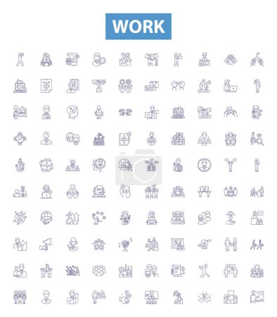 Illustration for Work line icons, signs set. Collection of job, labor, effort, task, drill, grind, toil, strain,business outline vector illustrations. - Royalty Free Image
