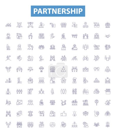 Illustration for Partnership line icons, signs set. Collection of Alliance, Cooperation, Union, Affinity, Fellowship, Consortium, Linkage, Interaction, Joint Venture outline vector illustrations. - Royalty Free Image