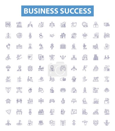 Illustration for Business success line icons, signs set. Collection of Profitability, Productivity, Expansion, Innovation, Proficiency, Growth, Networking, Strategic, Maximization outline vector illustrations. - Royalty Free Image