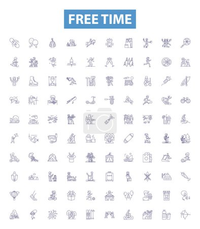 Illustration for Free time line icons, signs set. Collection of Leisure, Idleness, Relaxation, Vacation, Holiday, Repose, Downtime, Fun, Vacancy outline vector illustrations. - Royalty Free Image