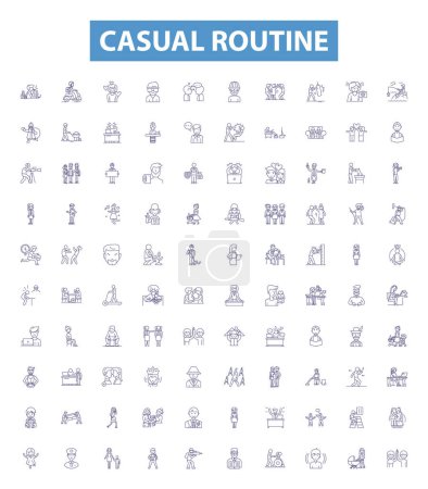Illustration for Casual routine line icons, signs set. Collection of Lax, Habitual, Ordinary, Usual, Nonchalant, Everyday, Familiar, Freestyle, Natural outline vector illustrations. - Royalty Free Image