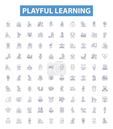 Illustration for Playful learning line icons, signs set. Collection of Frolicking, Entertaining, Cheerful, Joyful, Humorous, Jesting, Comical, Mirthful, Diversionary outline vector illustrations. - Royalty Free Image