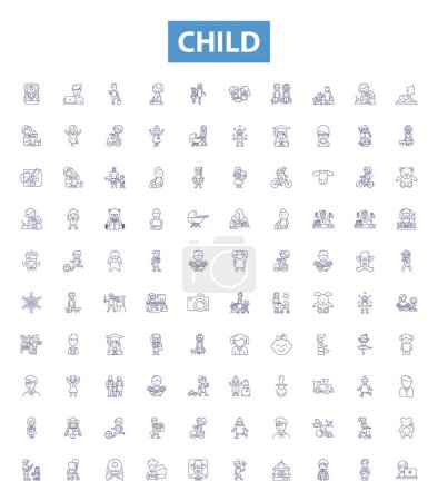 Illustration for Child line icons, signs set. Collection of Infant, Kid, Toddler, Baby, Youth, Minor, Preschooler, Adolescent, Progeny outline vector illustrations. - Royalty Free Image