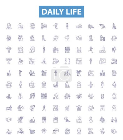 Illustration for Daily life line icons, signs set. Collection of Routine, Daily, Habits, Everyday, Normal, Usual, Commonplace, Drudgery, Mundane outline vector illustrations. - Royalty Free Image