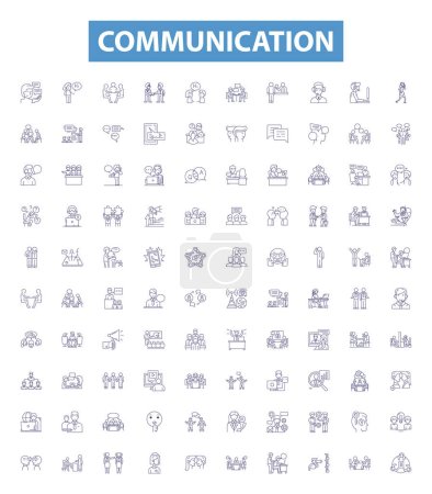 Illustration for Communication line icons, signs set. Collection of Speech, Writing, Listening, Signals, Conversation, Networking, Conversation, Expression, Exchange outline vector illustrations. - Royalty Free Image