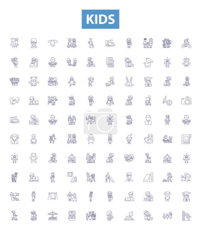 Illustration for Kids line icons, signs set. Collection of Children, Toddlers, Babies, Youth, Teenagers, Infants, Nursery, Playful, Educate outline vector illustrations. - Royalty Free Image