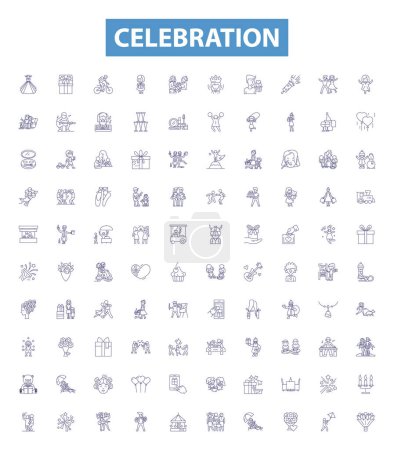 Illustration for Celebration line icons, signs set. Collection of Festivity, Jubilee, Rejoicing, merrymaking, Commemoration, Jubilation, Gaiety, Bounce, Celebrating outline vector illustrations. - Royalty Free Image