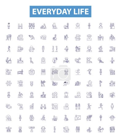 Illustration for Everyday life line icons, signs set. Collection of StandardizeDaily, Routines, Mundane, Habits, Usual, Activities, Etiquette, Regular, Norms outline vector illustrations. - Royalty Free Image