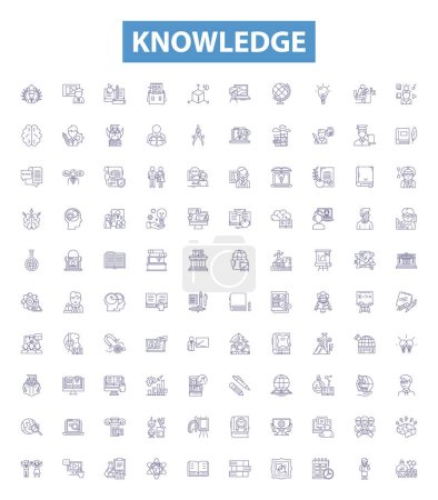 Illustration for Knowledge line icons, signs set. Collection of Understand, Learn, Wisdom, Realize, Insight, Cognition, Master, Acquire, Remember outline vector illustrations. - Royalty Free Image