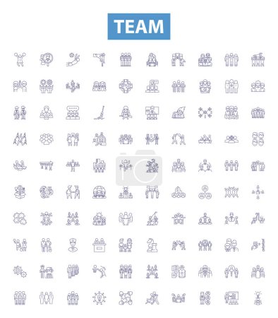 Illustration for Team line icons, signs set. Collection of Squad, Crew, Group, Unit, Alliance, Faction, Club, Fraternity, Syndicate outline vector illustrations. - Royalty Free Image