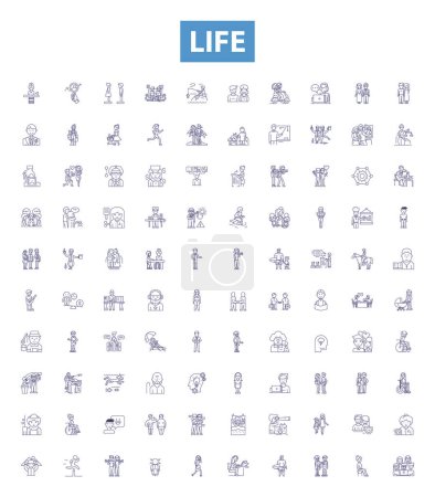 Illustration for Life line icons, signs set. Collection of Existence, Living, Vitality, Endurance, Survival, Being, Existential, Renewal, Now outline vector illustrations. - Royalty Free Image