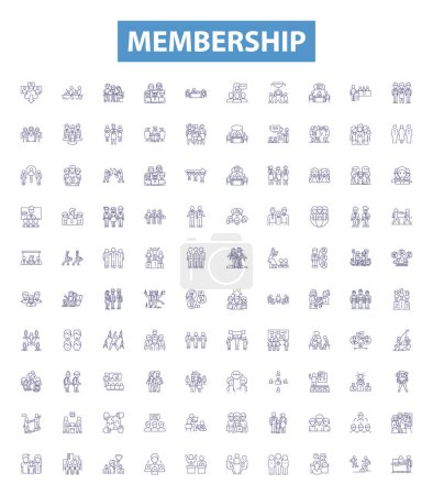 Illustration for Membership line icons, signs set. Collection of Enrollment, Subscription, Admittance, Association, Access, Permit, Affiliation, Franchise, License outline vector illustrations. - Royalty Free Image