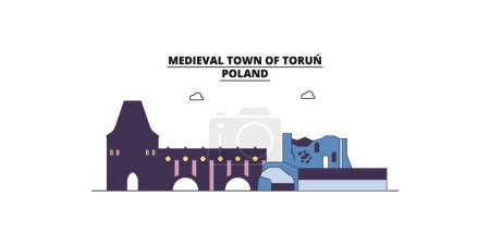 Téléchargez les illustrations : Pologne, Torun City points de repère de voyage, vecteur ville tourisme illustration - en licence libre de droit