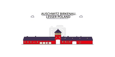 Illustration for Poland, Auschwitz Birkenau travel landmarks, vector city tourism illustration - Royalty Free Image