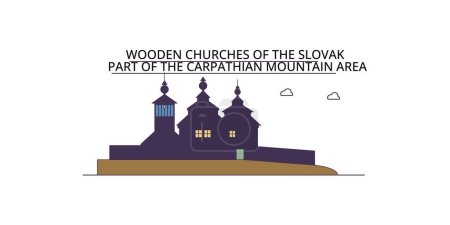 Ilustración de Eslovaquia, Iglesias de madera en la zona montañosa de los Cárpatos lugares de interés turístico, vector ciudad turismo ilustración - Imagen libre de derechos