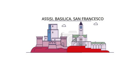 Illustration for Italy, Assisi travel landmarks, vector city tourism illustration - Royalty Free Image