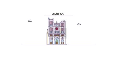 Illustration for France, Amiens Cathedral travel landmarks, vector city tourism illustration - Royalty Free Image